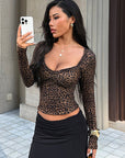 Leopard Print Long Sleeve Top for Women