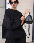 Trendy Black Round Neck Sweatshirt Set for Women