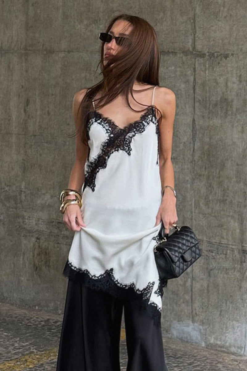 Spring Color Block Lace Splicing Dress