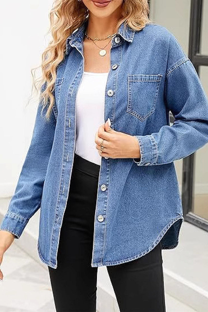 Loose-Fit Long Sleeve Denim Shirt for Women