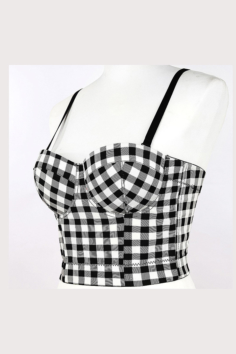 Sexy Adjustable Strap Plaid Sports Bra