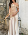 Elegant Asymmetrical Shoulder Mesh Dress