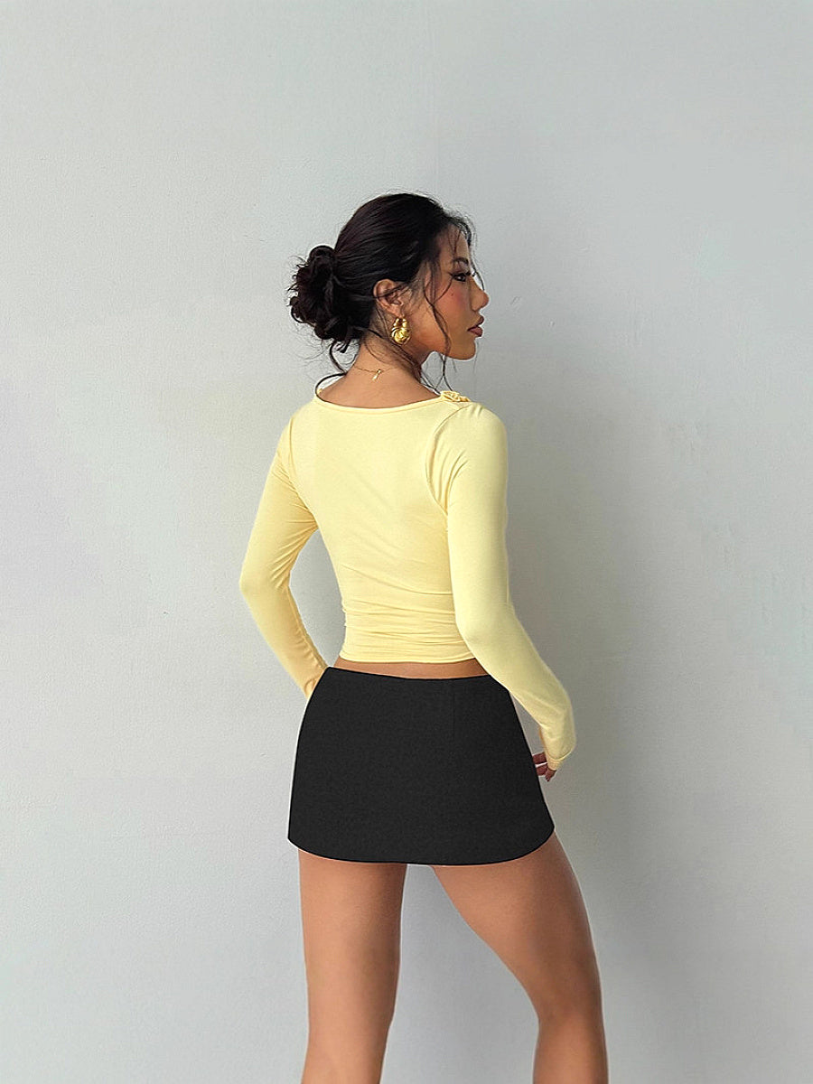 Ruffled Long Sleeve Waist Tie Top