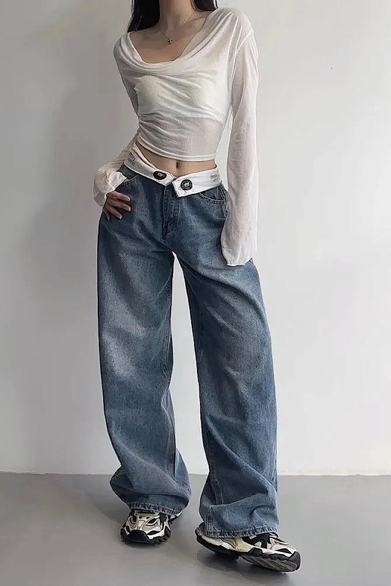 Retro Y2K Low Waist Distressed Denim Pants