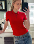 Casual Short Sleeve Polo Knit Top for Women