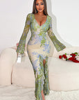Fashion V-Neck Long Sleeve Dress with Irregular Hem