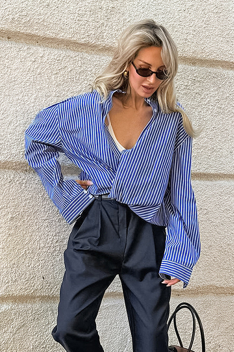 French Blue Striped Shirt for Women