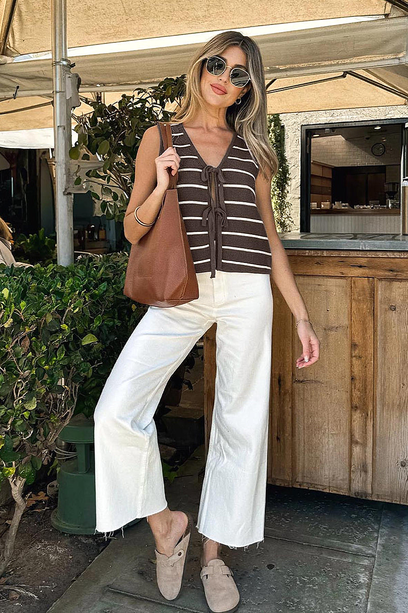 New Striped Knitted Vest with Bow for Women