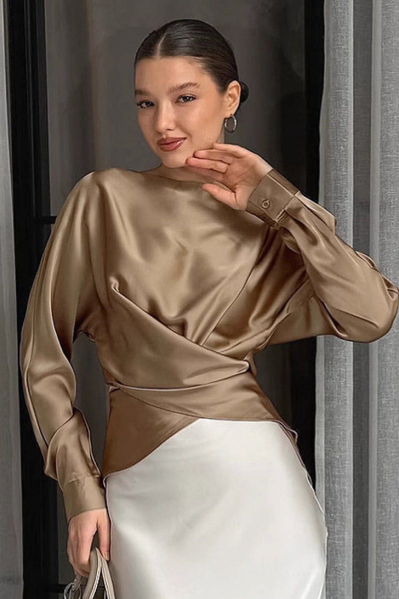 French Design Satin Round Neck Top for Women