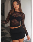 Autumn Women's Lace Top and Skirt Set