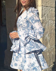Elegant V-Neck Floral Long Sleeve Dress