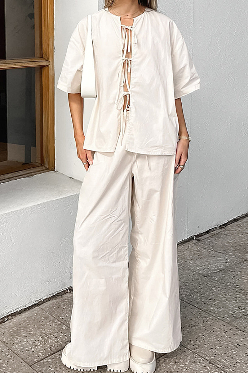 Casual Cotton Tie-Up Set in Apricot