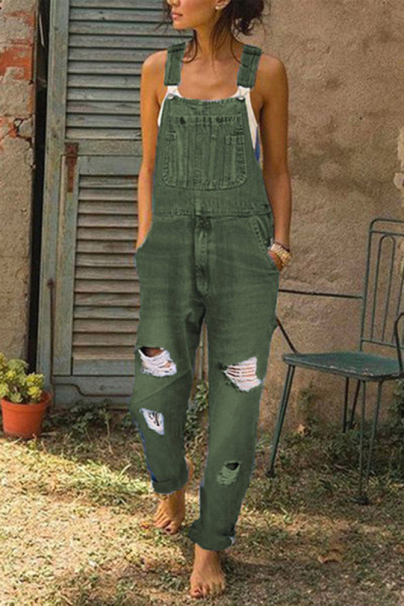Trendy Women's Denim Overalls with Distressed Wash