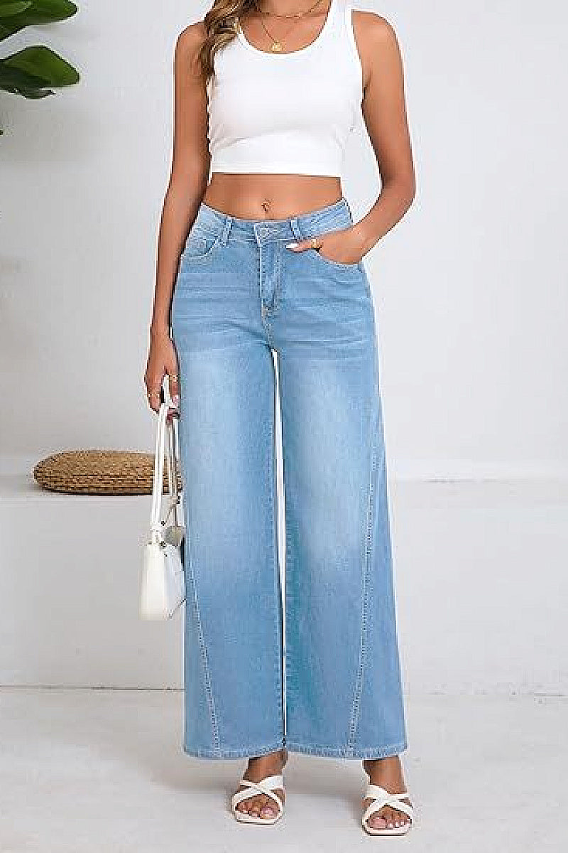 Fashionable Loose Stitching Wide Leg Jeans