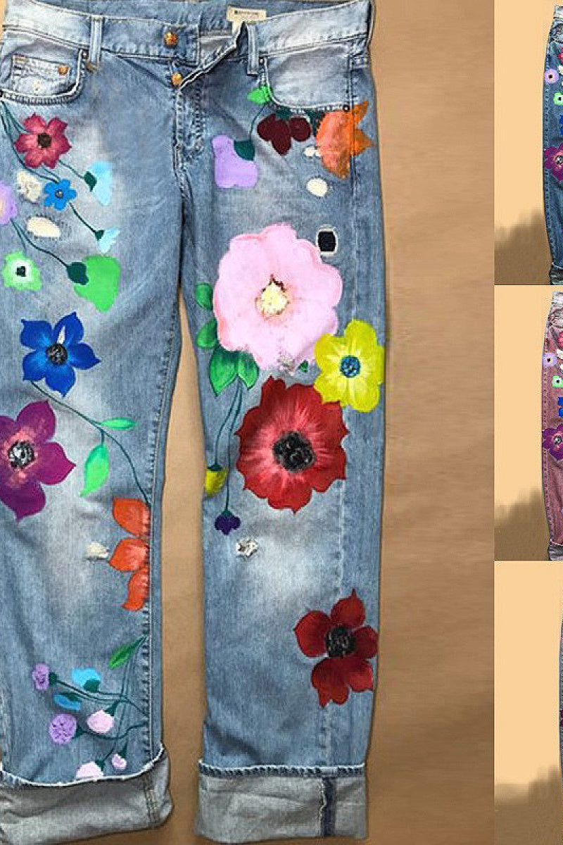 High-Quality Printed Women's Straight Leg Jeans