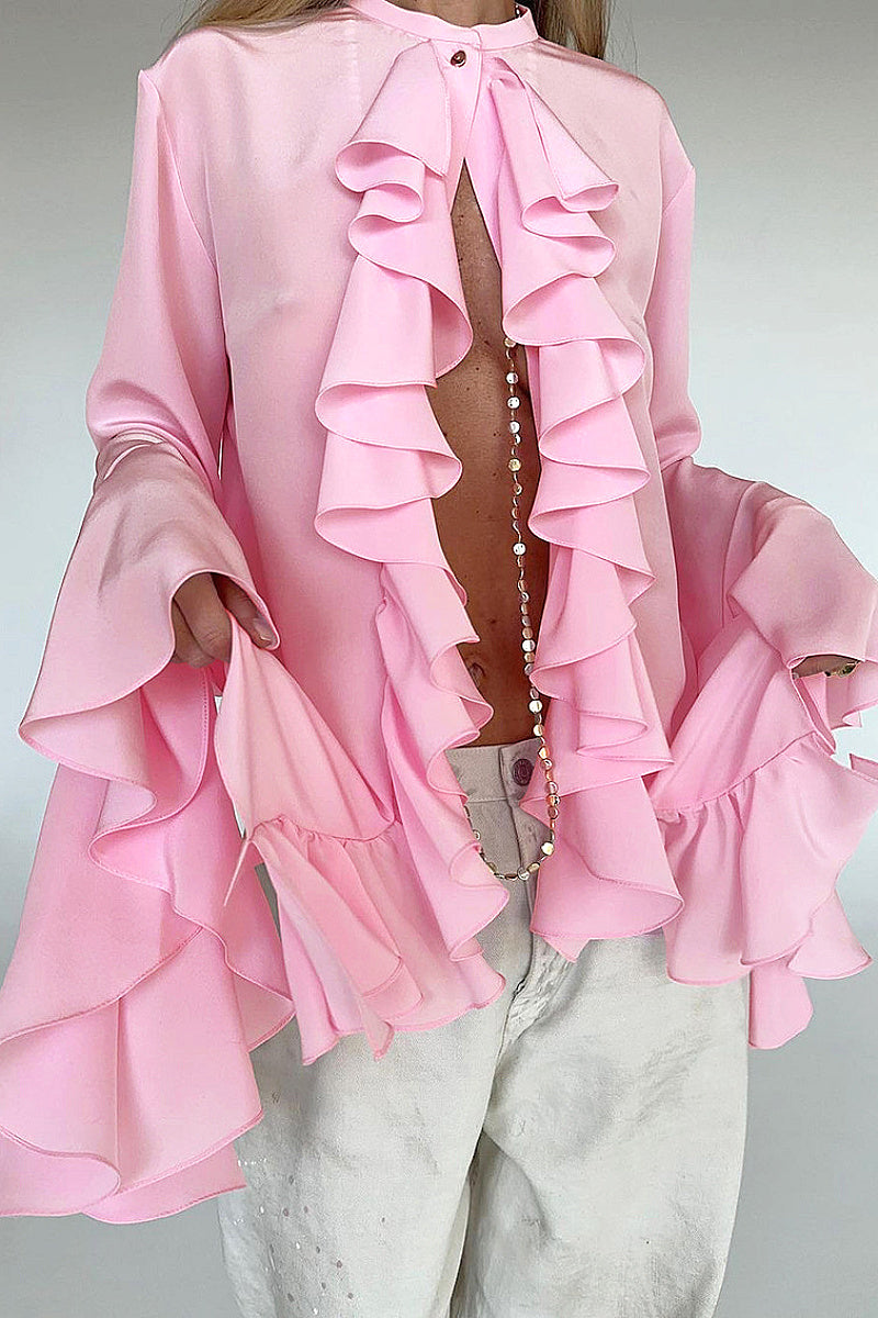 Chic Ruffle Long Sleeve Shirt for Women