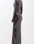 Elegant Sequin Flare Sleeve Dress with Split Hem