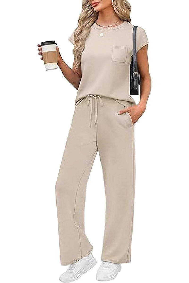 Casual Loose Fit Pocket T-Shirt and Pants Set