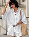 Casual French Style Cotton Shirt Set for Women