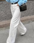 High Waist White Straight Leg Jeans for Women