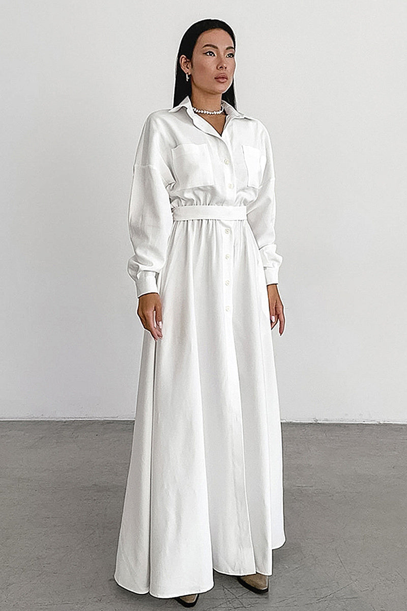French Style Wrap Shirt Dress for Women