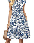 Fashionable Printed Dress with Cap Sleeves