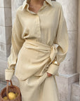 Elegant Beige French Long Dress Set for Women