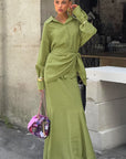 Elegant Beige French Long Dress Set for Women