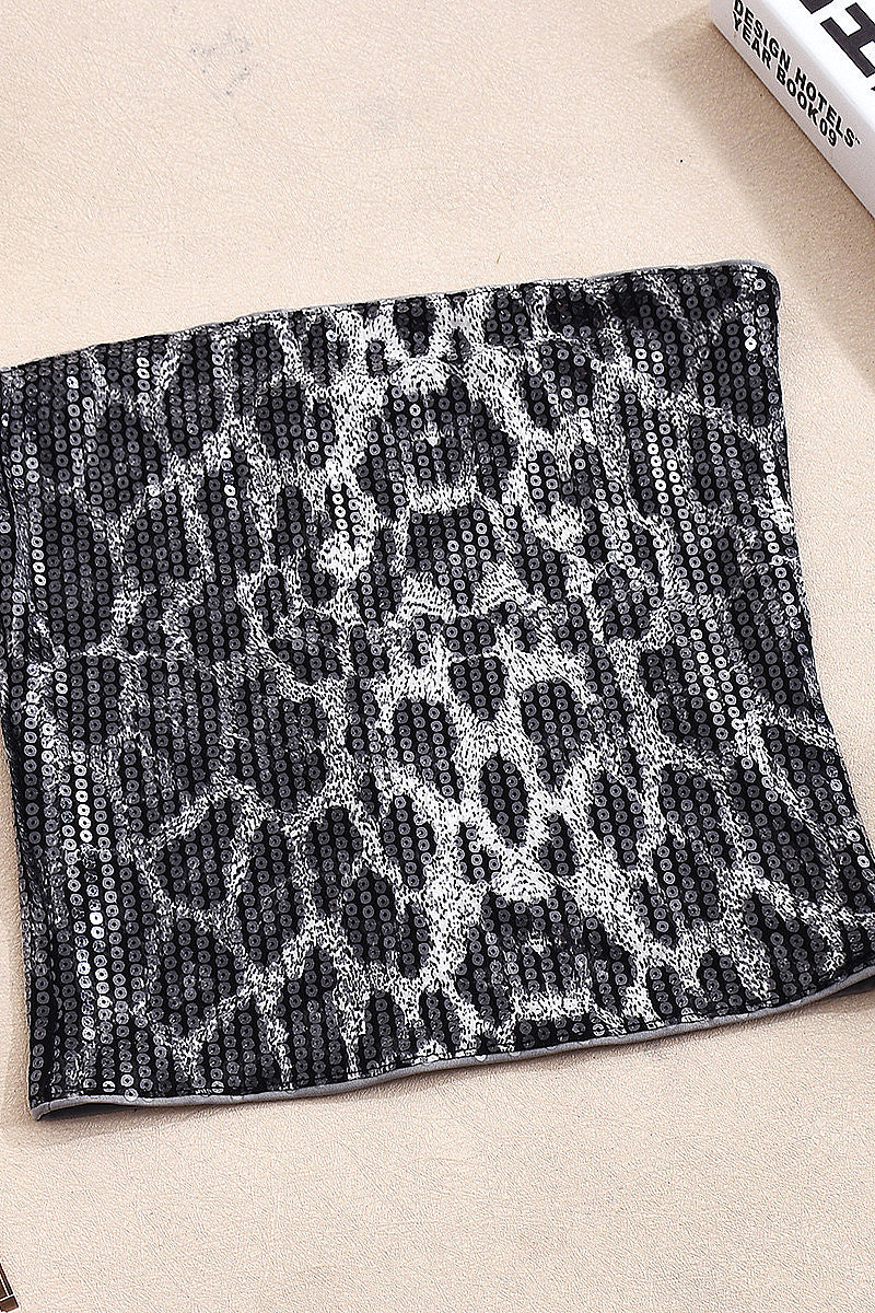 High Waist Leopard Print Sequin Crop Top