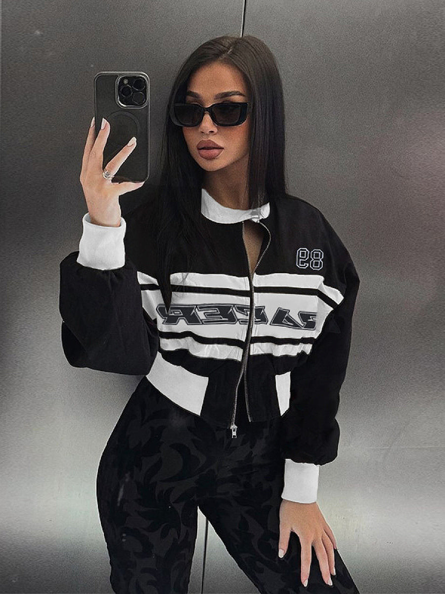 Trendy Color Block Long Sleeve Stand Collar Jacket