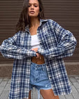 Casual Blue Plaid Shirt for Women