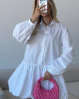 Sweet Puff Sleeve Buttoned A-Line Dress