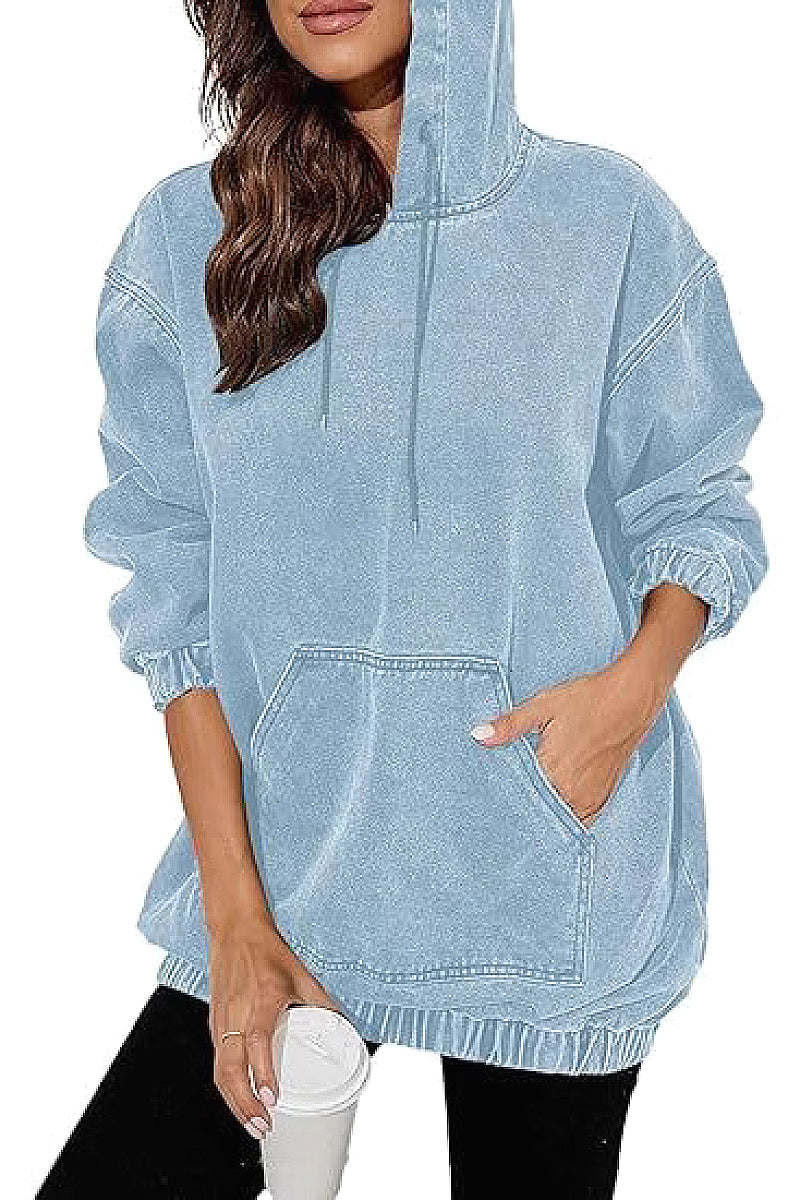 Vintage Washed Hooded Sweatshirt for Casual Wear