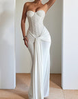 Elegant Strapless Long Dress with Waist Tie