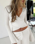 Y2K Style Spring Women's V-Neck Long Sleeve Set