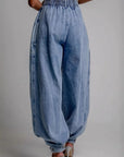 High Waist Zipper Cuffed Denim Pants for Women