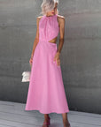 French Style Hollow Waist Cotton Linen Dress