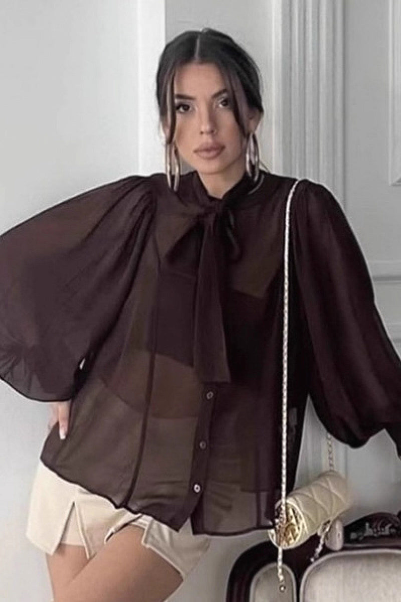 Elegant French Chiffon Tie Blouse for Women