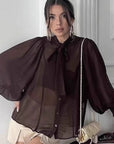 Elegant French Chiffon Tie Blouse for Women