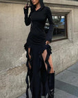 Fashionable Ruffled Long Sleeve Hooded Dress