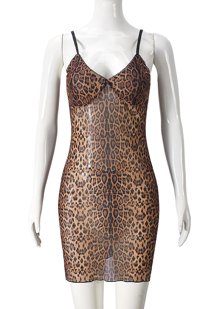 New Leopard Print Bodycon Dress with V-Neck