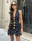 Sexy Polka Dot Deep V Dress for Summer