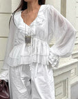 Elegant V-Neck Long Sleeve Blouse with Ruffles