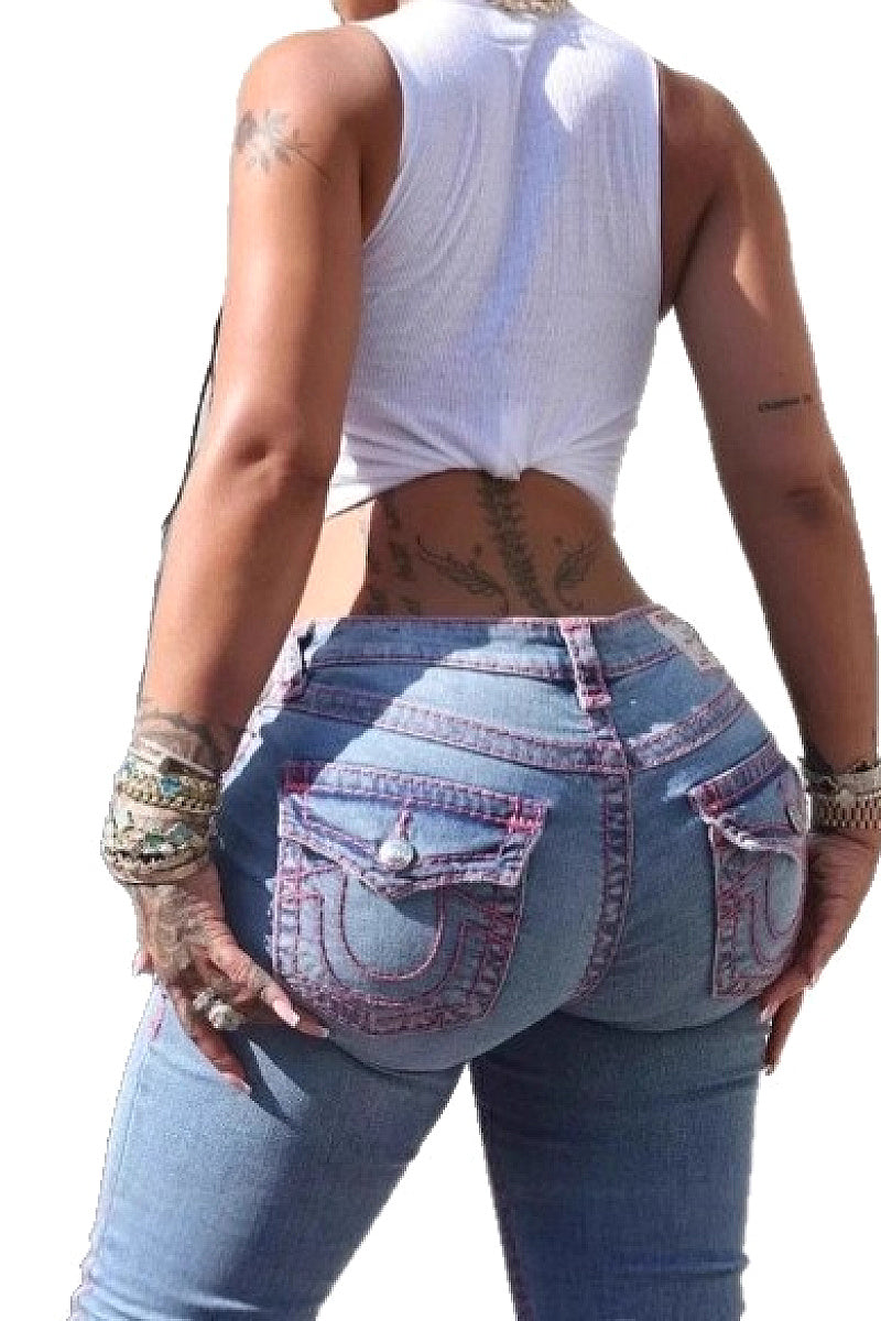 Retro Fashion Embroidered High Waist Skinny Jeans