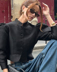 Retro Elegant Short Puff Sleeve Shirt