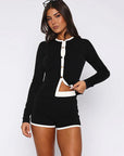 Color Block Long Sleeve Cardigan and Shorts Set