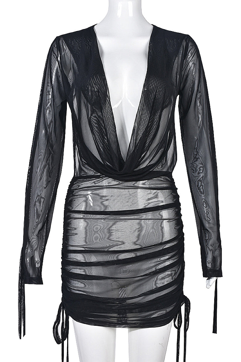 Stylish V-Neck Long Sleeve Backless Dress
