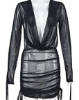 Stylish V-Neck Long Sleeve Backless Dress