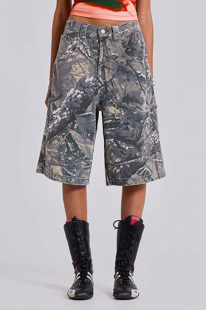 Retro Street Style Camouflage Print Loose Jeans