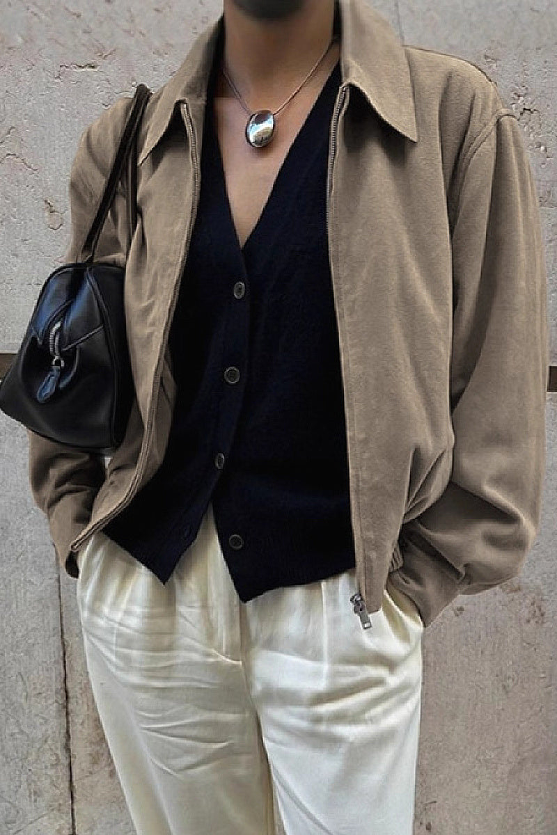 Suede Jacket for Women in Khaki